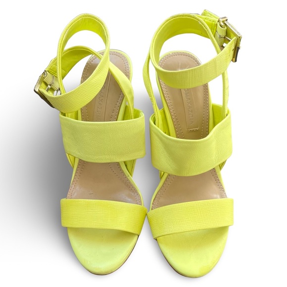 BCBG Neon Yellow Strappy Heeled Sandal Size 6.5 - Picture 5 of 8